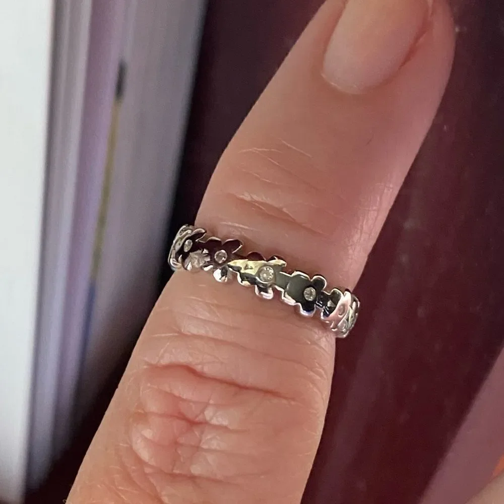Sterling Silver Flower CZ Band Toe Ring